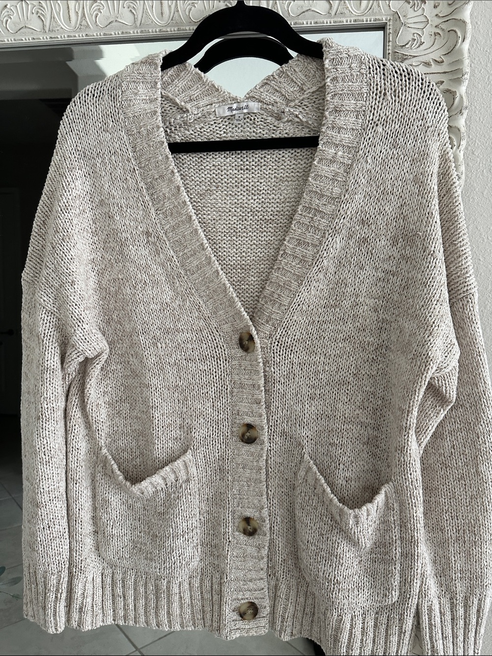 Madewell Oversized Mainville Cream Marled Button-Up Cardigan Sweater